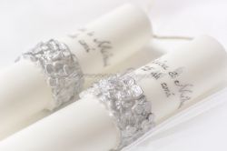 Lumanari  nunta de argint diam. de  4.6 cm - cu brau floral argintiu