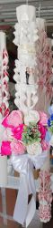 Lumanare nunta cu aranjament din flori de sapun - diferite nuante de roz