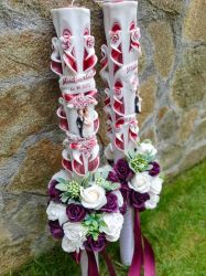 Lumanare nunta cu aranjament din flori de sapun - grena