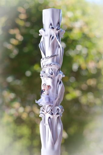 Lumanari nunta sculptate 6 coloane, cu perlute, cu figurina, irizatie de  negru
