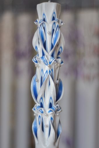 Lumanari sculptate 6 coloane, cu perlute, miez albastru  