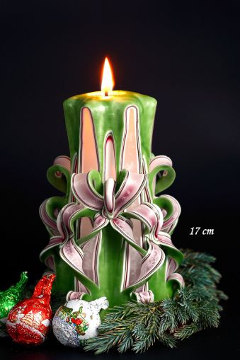 Lumanare decorativa sculptata - model Bouquet cu exterior verde