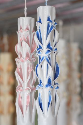 Lumanari sculptate 6 coloane, fara accesorii, miez colorat albastru
