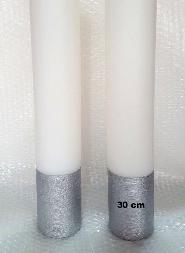 Lumanare cilindru diametru de 7cm, inaltime de 30, 40 sau 50cm - baza creponata -argintiu
