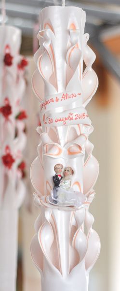 Lumanari nunta sculptate , model 5 coloane cu figurina miri -  somon