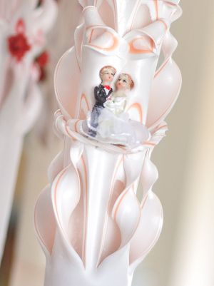Lumanari nunta sculptate , model 5 coloane cu figurina miri -  somon