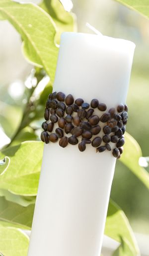 Lumanare cilindru diametru de 7cm, alb - cu decor cafea