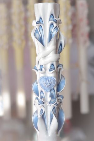 Lumanari sculptate 6 coloane, model cu inima din ceara, combinatie de bleo cu bleumarin