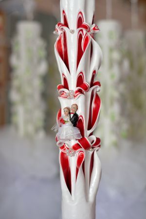 Lumanari nunta sculptate 6 coloane, cu perlute, cu figurina, miez rosu