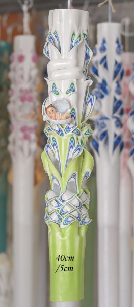 Lumanari botez sculptate, miez colorat, cu figurina bebelus,  combinatie din 6 culori