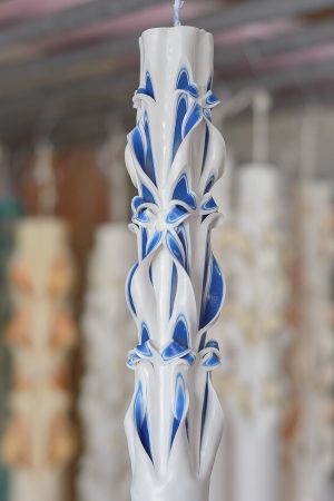 Lumanari sculptate 6 coloane, fara accesorii, miez colorat albastru