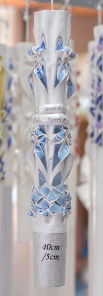 Lumanari nunta sculptate 6 coloane, miez bleu, irizatie dealbastru si gri si perlute