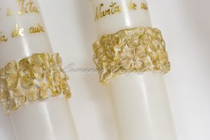 Lumanari  nunta de aur diam. de  4.6 cm - cu brau floral auriu