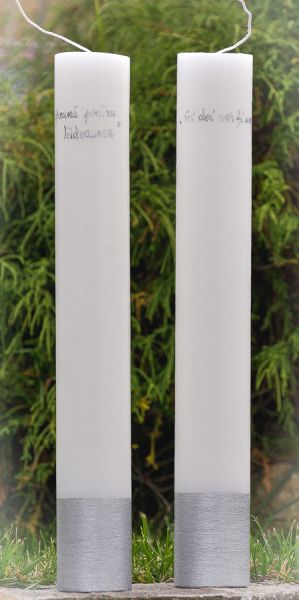 Lumanari botez cilindru diametru de 7cm, inaltime de 40cm  cu baza texturata argintie