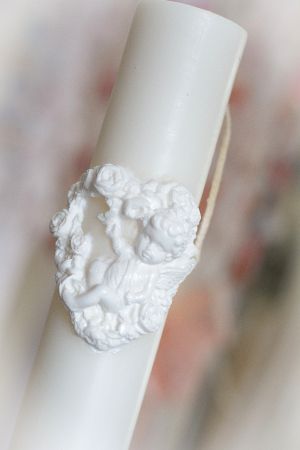 Lumanari  nunta sau botez albe  diam. de  4.6 cm - cu ingeras alb basorelief