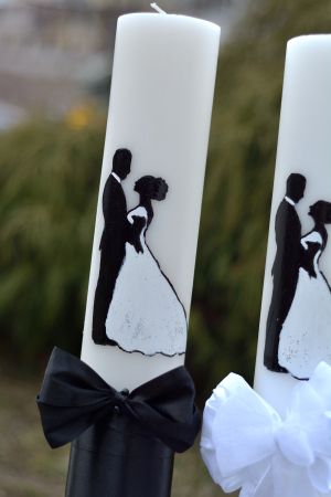 Lumanari pictate nunta cu silueta miri diametru de 7cm, inaltime de 40cm sau 50cm